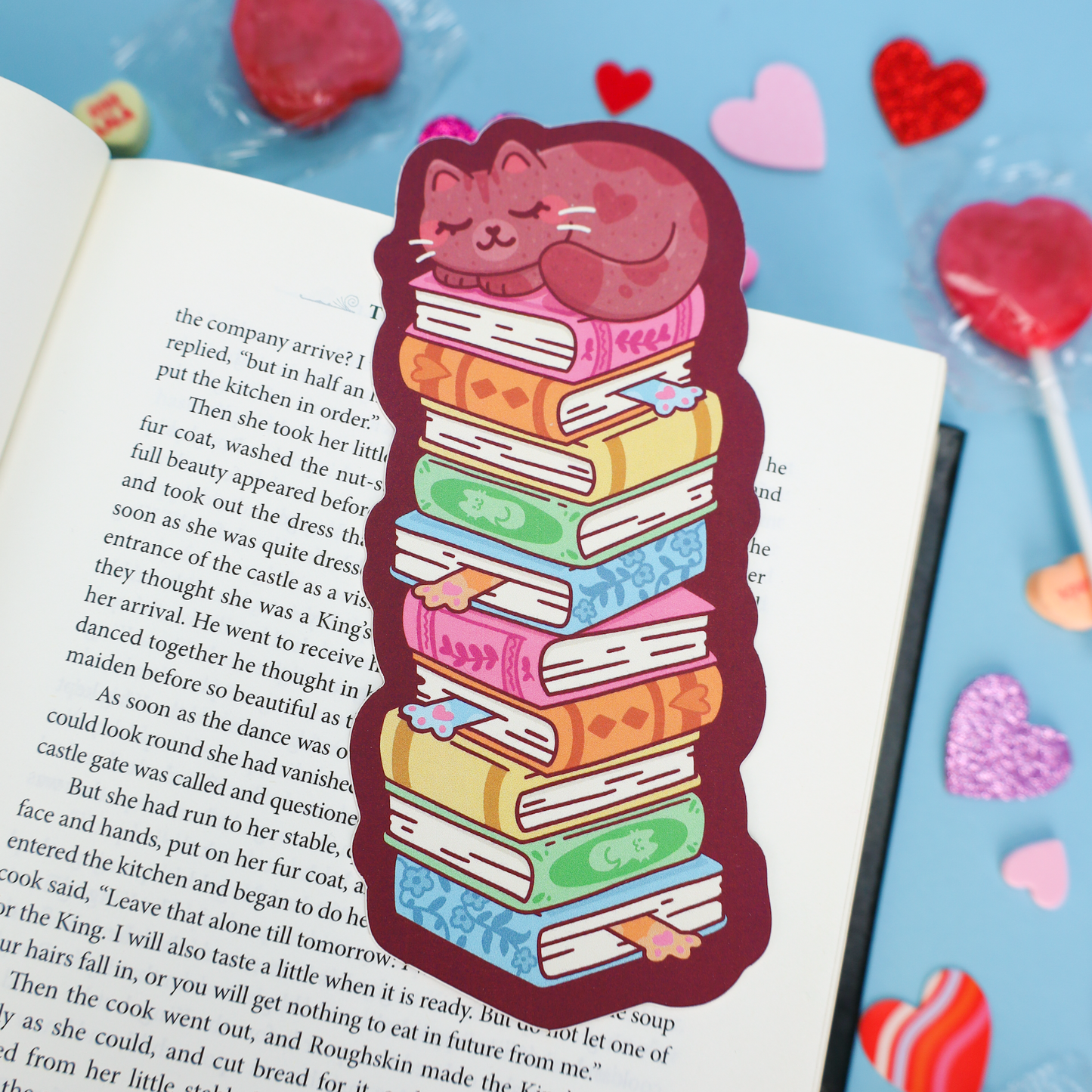Cozy Sleeping Book Stack Cat Bookmark