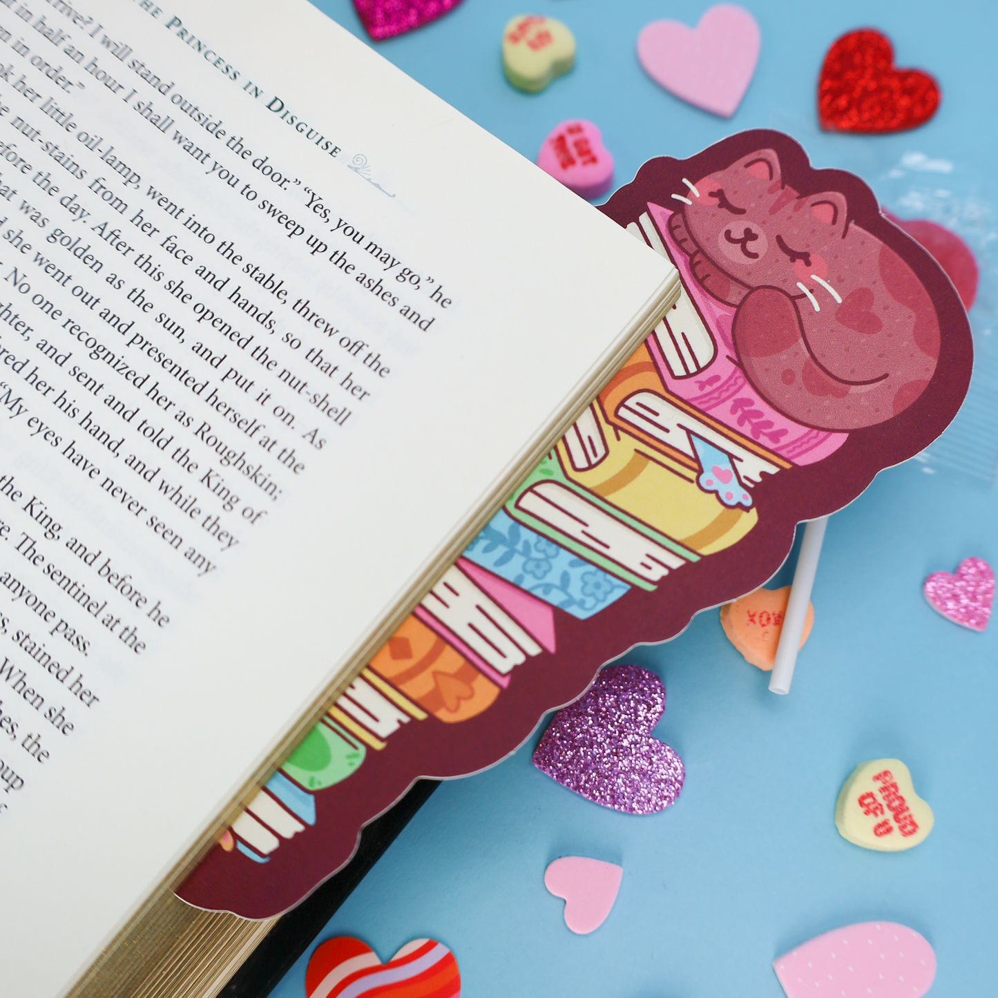 Cozy Sleeping Book Stack Cat Bookmark