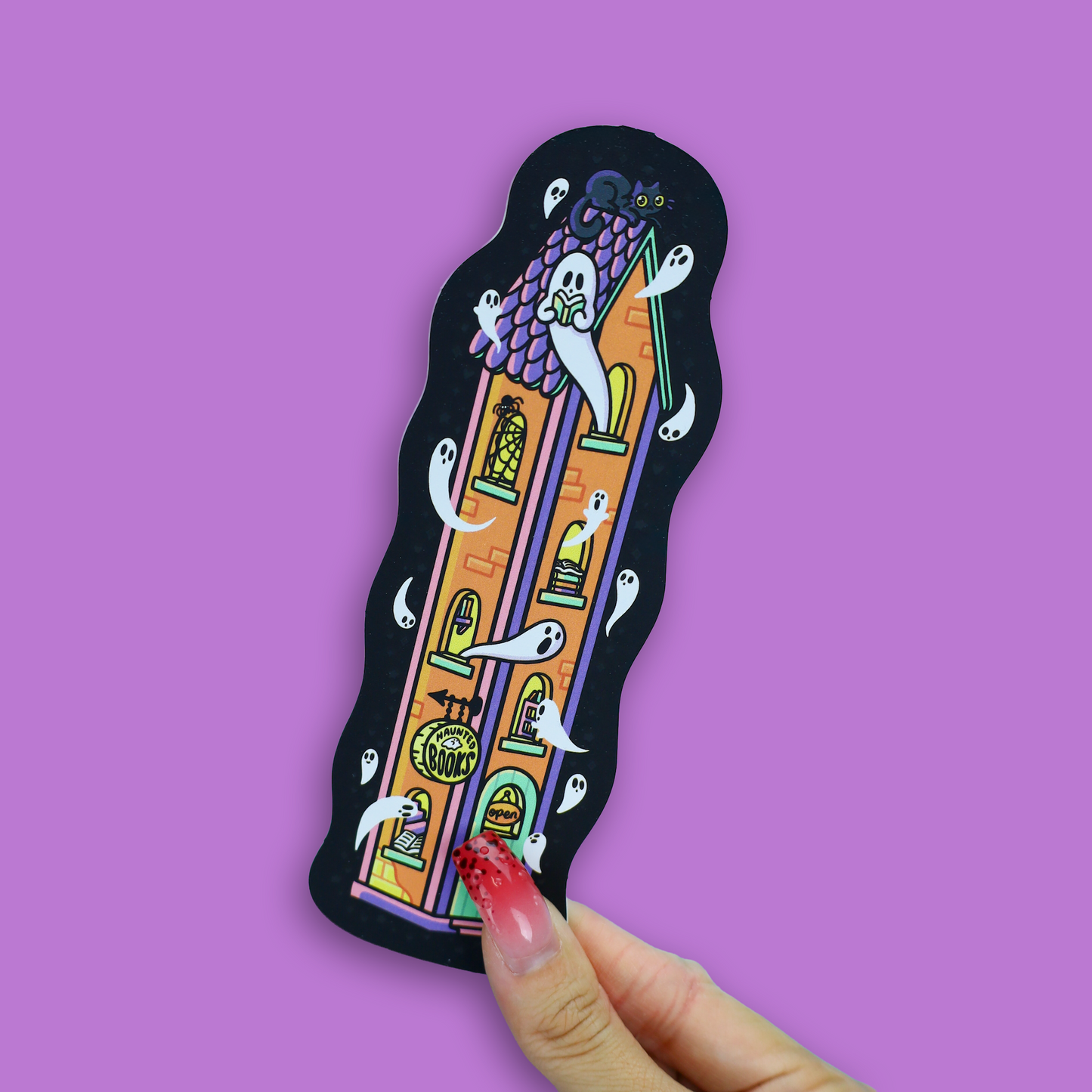 Haunted Bookstore Spooky Ghosts Halloween Reversible Bookmark