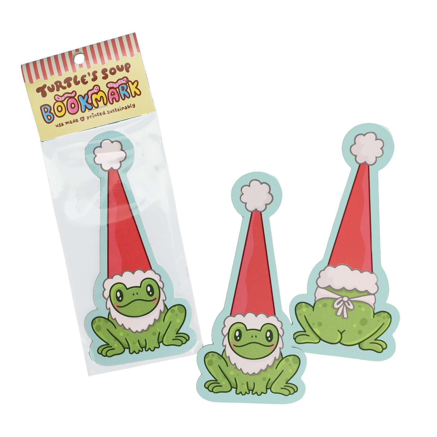 Cheeky Santa Frog Holiday Christmas Reversible Bookmark