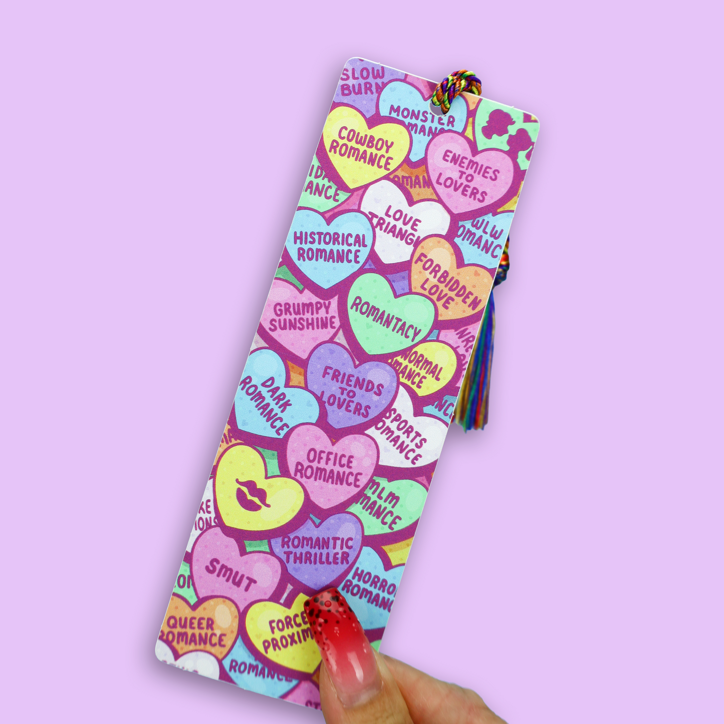 Candy Hearts Bookish Romance Tropes Tasseled Bookmark