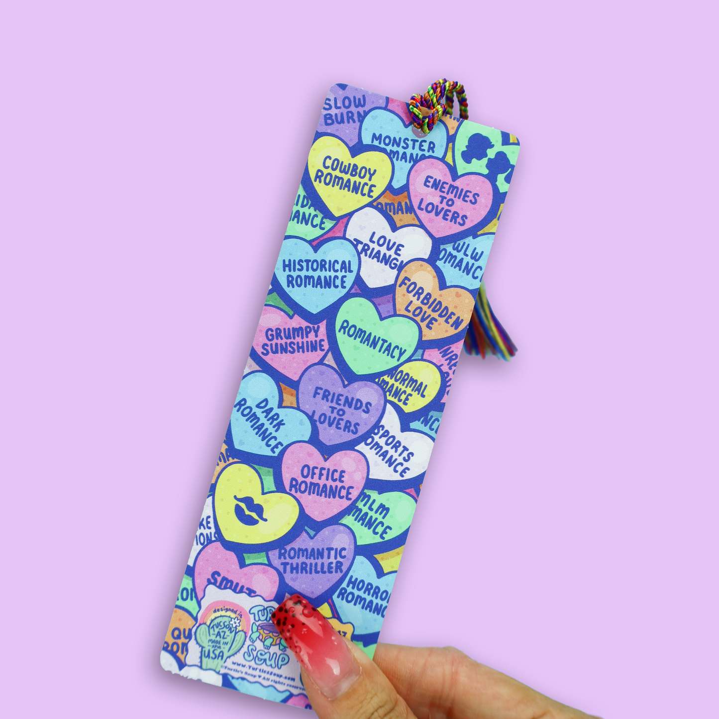 Candy Hearts Bookish Romance Tropes Tasseled Bookmark