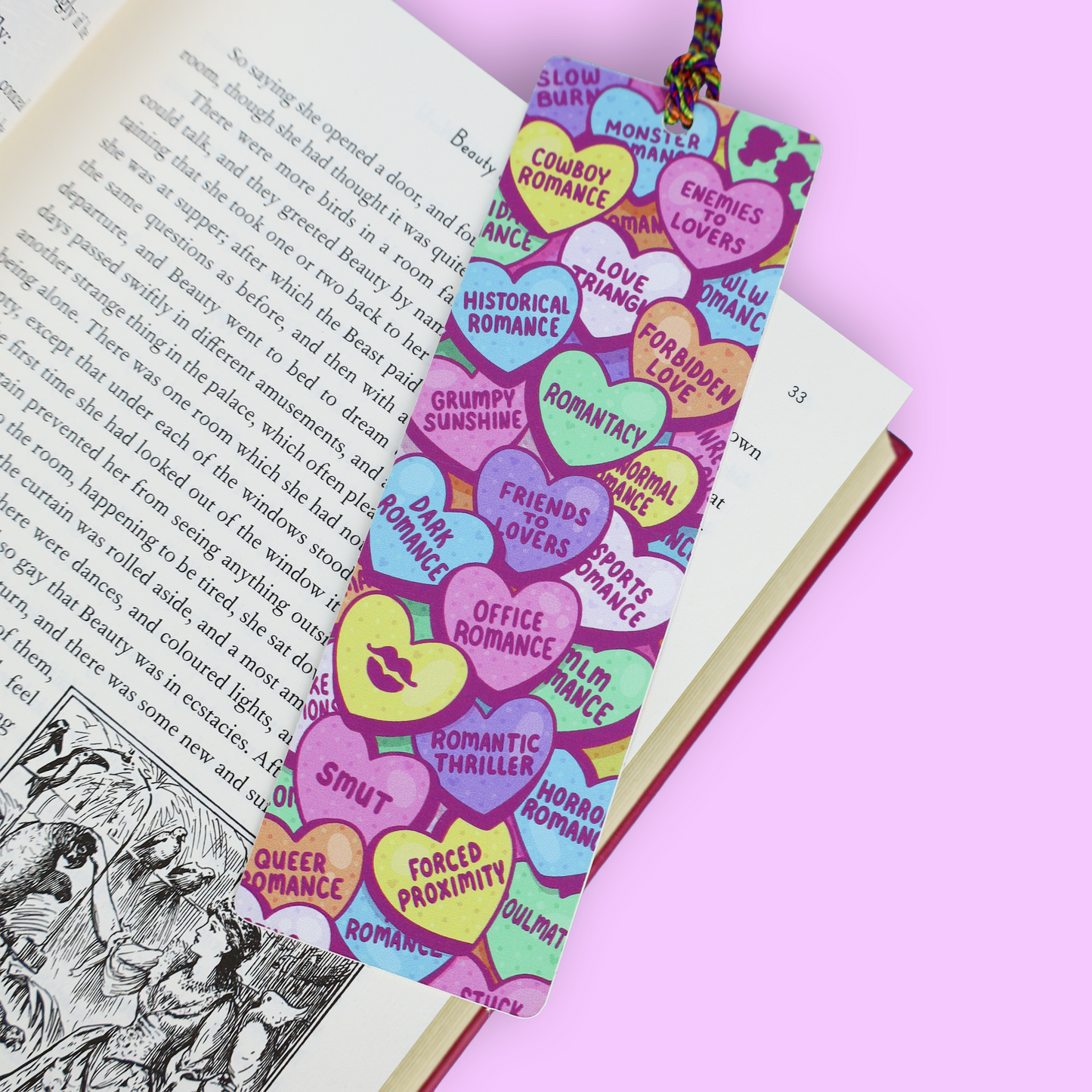Candy Hearts Bookish Romance Tropes Tasseled Bookmark