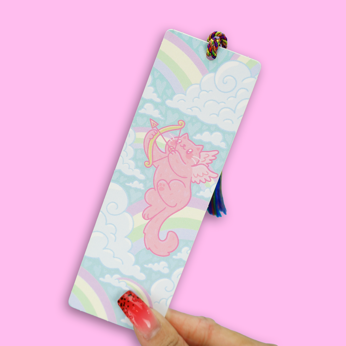 Cupid Kitty Valentine's Day Cat Tasseled Bookmark