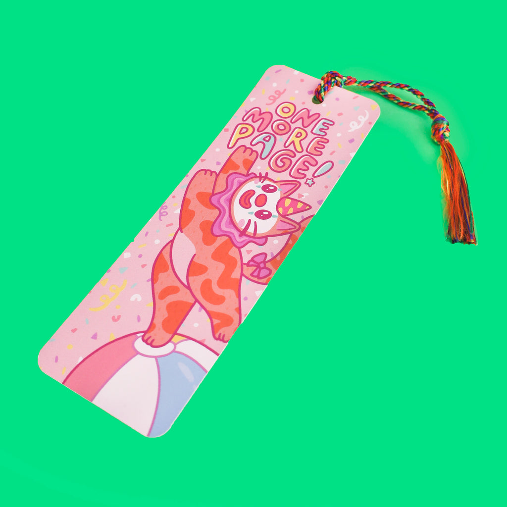 One More Page Clown Cat Bookmark with Tassel