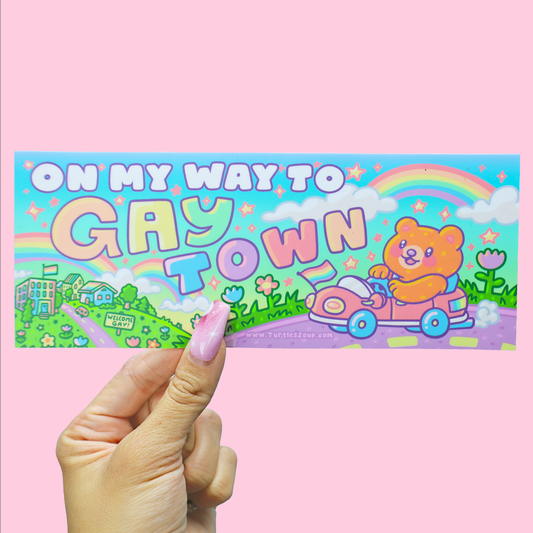 On My Way to Gay Town Queer Bear Bumper Sticker