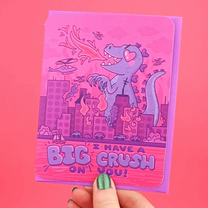 Big Crush Kaiju Japanese Monster Valentine's Day Love Card