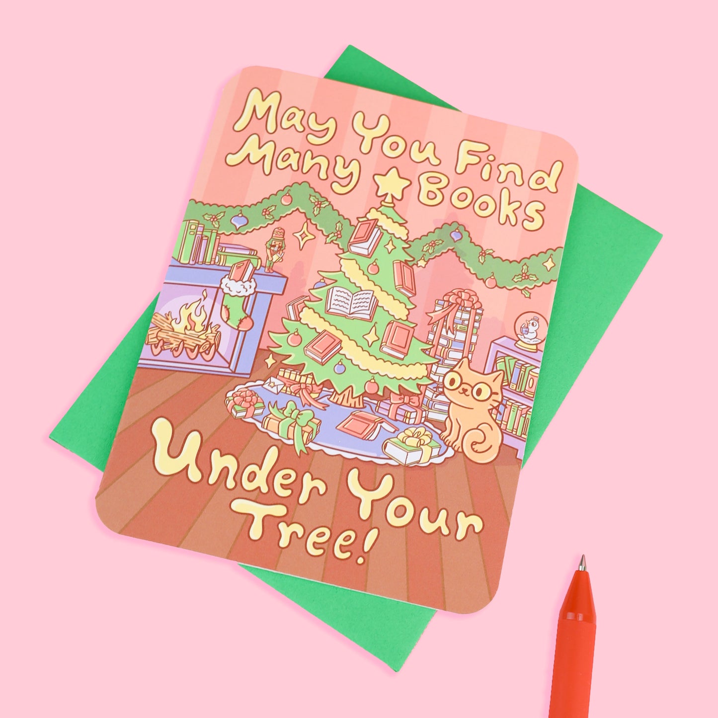 May You Find Many Books Under Your Tree Christmas Holiday Card