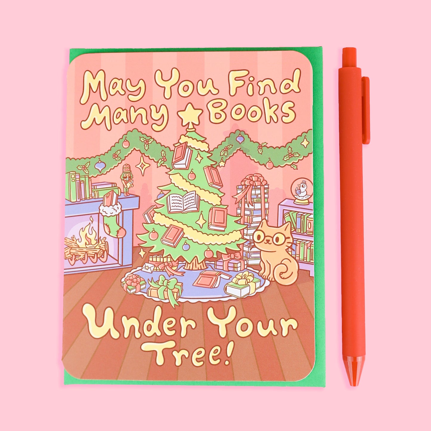 May You Find Many Books Under Your Tree Christmas Holiday Card
