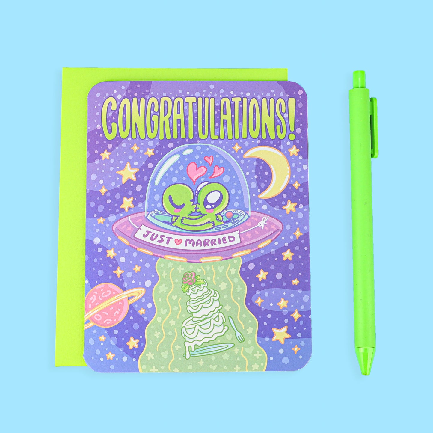Just Married Aliens Wedding Card