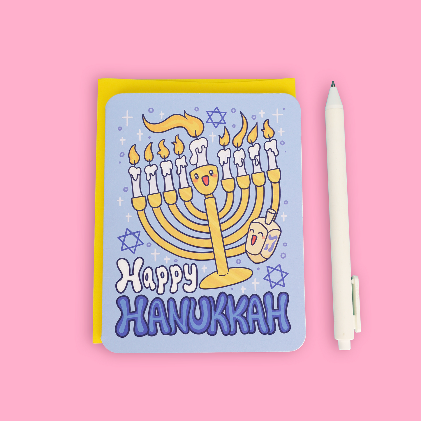 Happy Hanukkah Menorah and Dreidel Festive Greeting Card