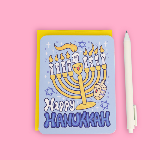 Happy Hanukkah Menorah and Dreidel Festive Greeting Card