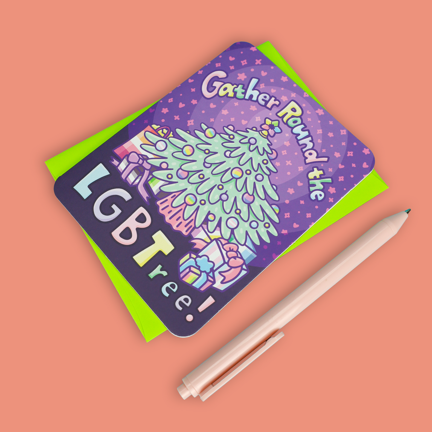 Gather Round the LGBTree Pride Holiday Christmas Greeting Card