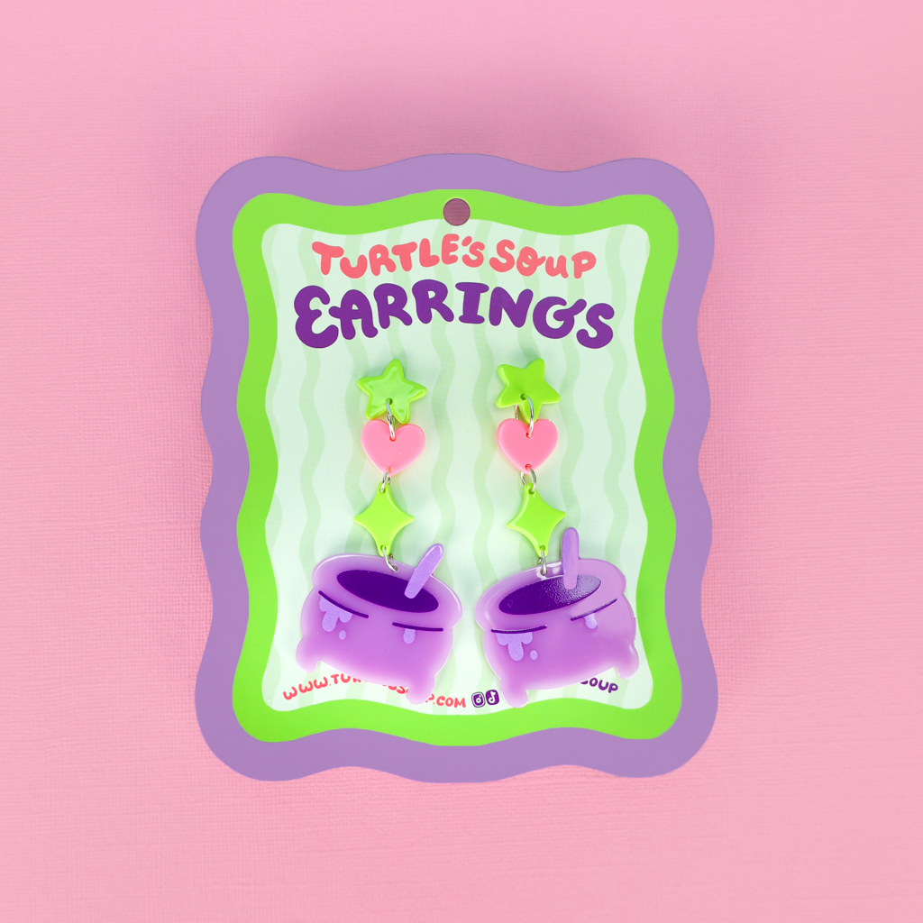 Pastel Witch's Cauldron Halloween Dangle Earrings