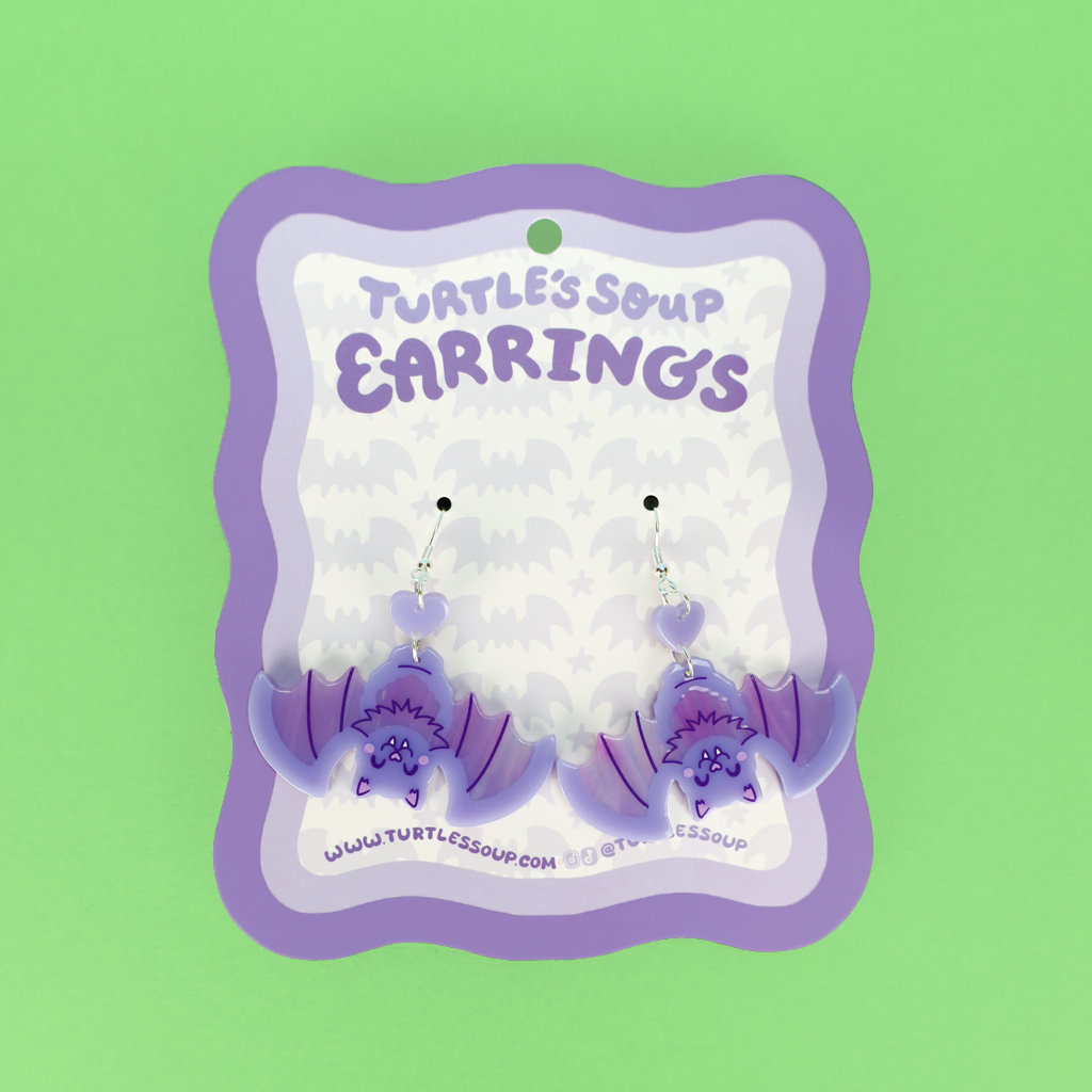 Cute Pastel Purple Hanging Bat Halloween Dangle Earrings
