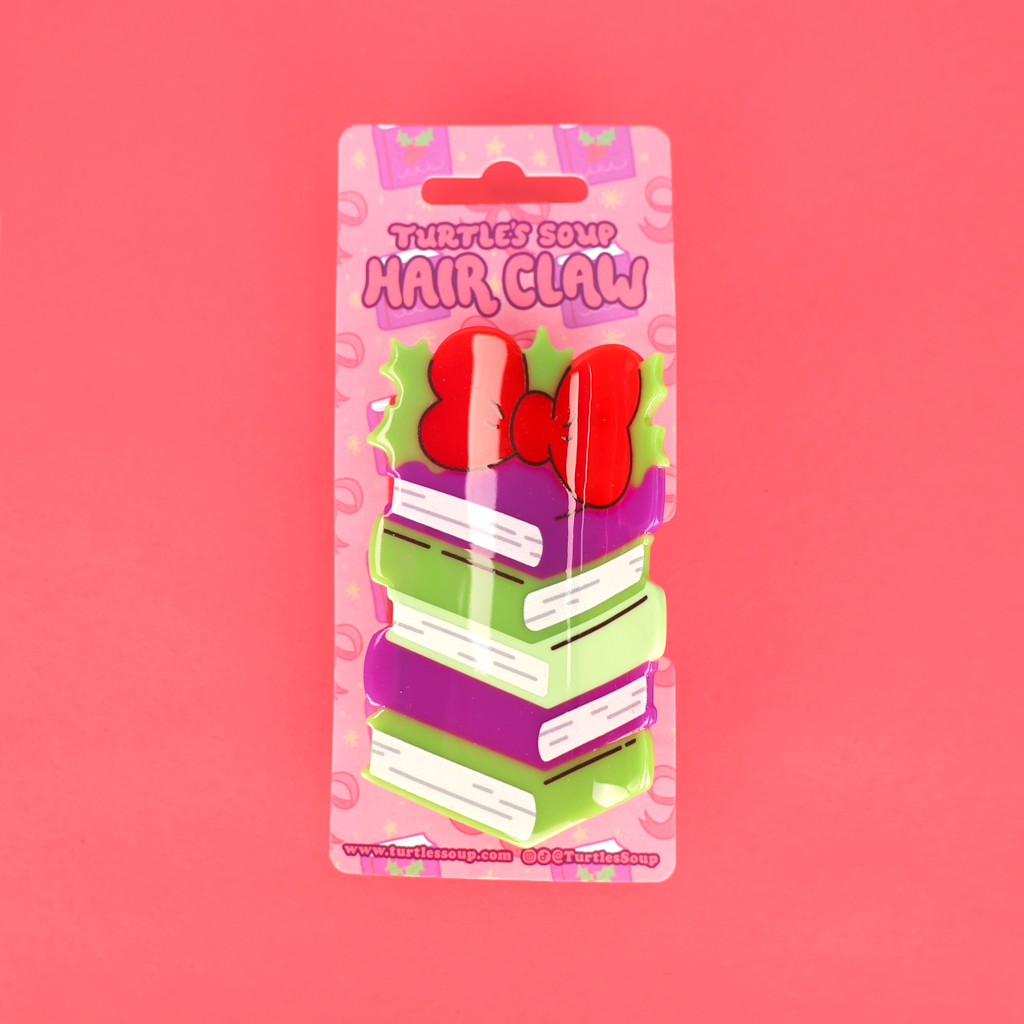 Cute Holiday Bow Book Stack Hair Claw