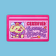 A pink rectangular sticker or card featuring a cartoon dog wearing a crown and purple outfit, with the text 'CERTIFIED Passenger Princess' on a light blue background.