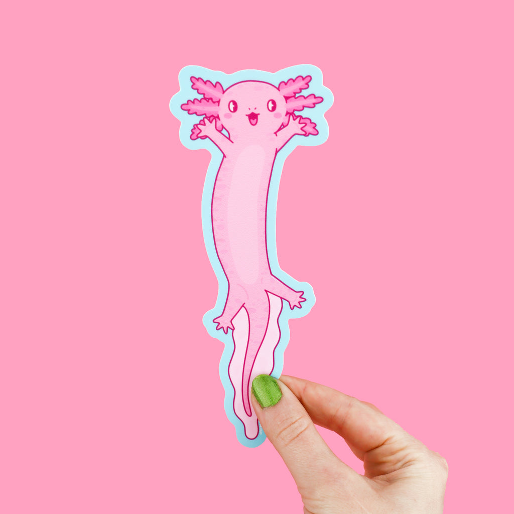 Long sticker shaped like a pink axolotl