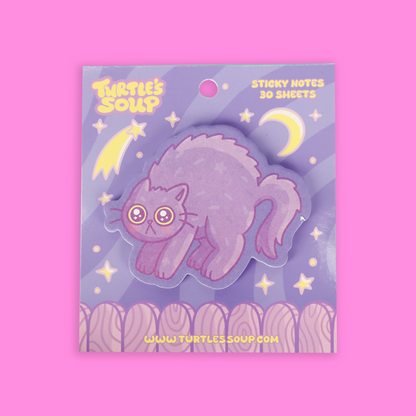 A package of 30 sticky notes featuring a cute purple cartoon cat on a purple night-sky background with stars and crescent moons. The brand name 'Turtle's Soup' is visible in the top left corner.