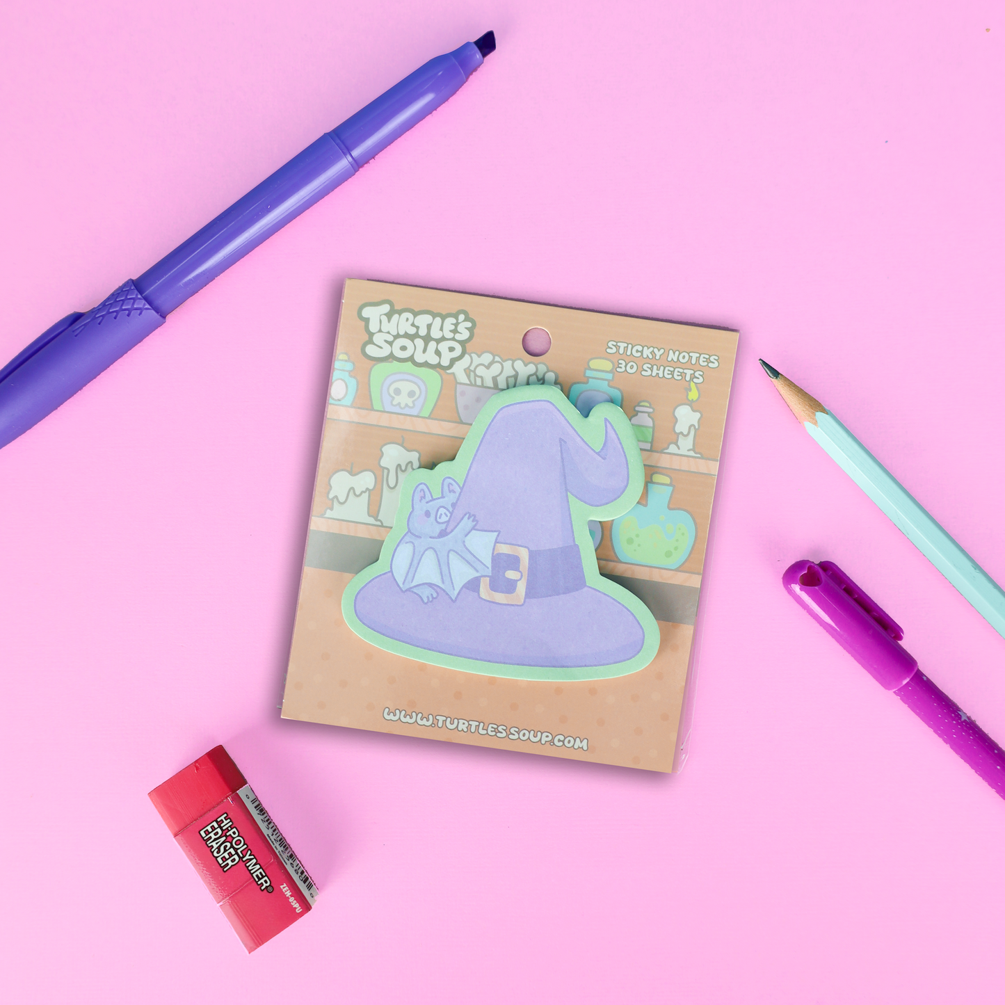 Witches Hat with a Cute Little Bat Sticky Note Pad