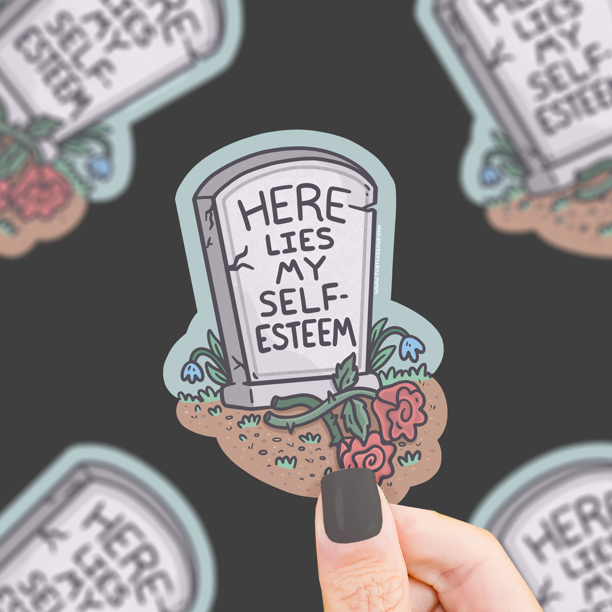 Self Estime Rocks Here Lies My Self-Esteem Tombstone Vinyl Sticker – Turtle's Soup