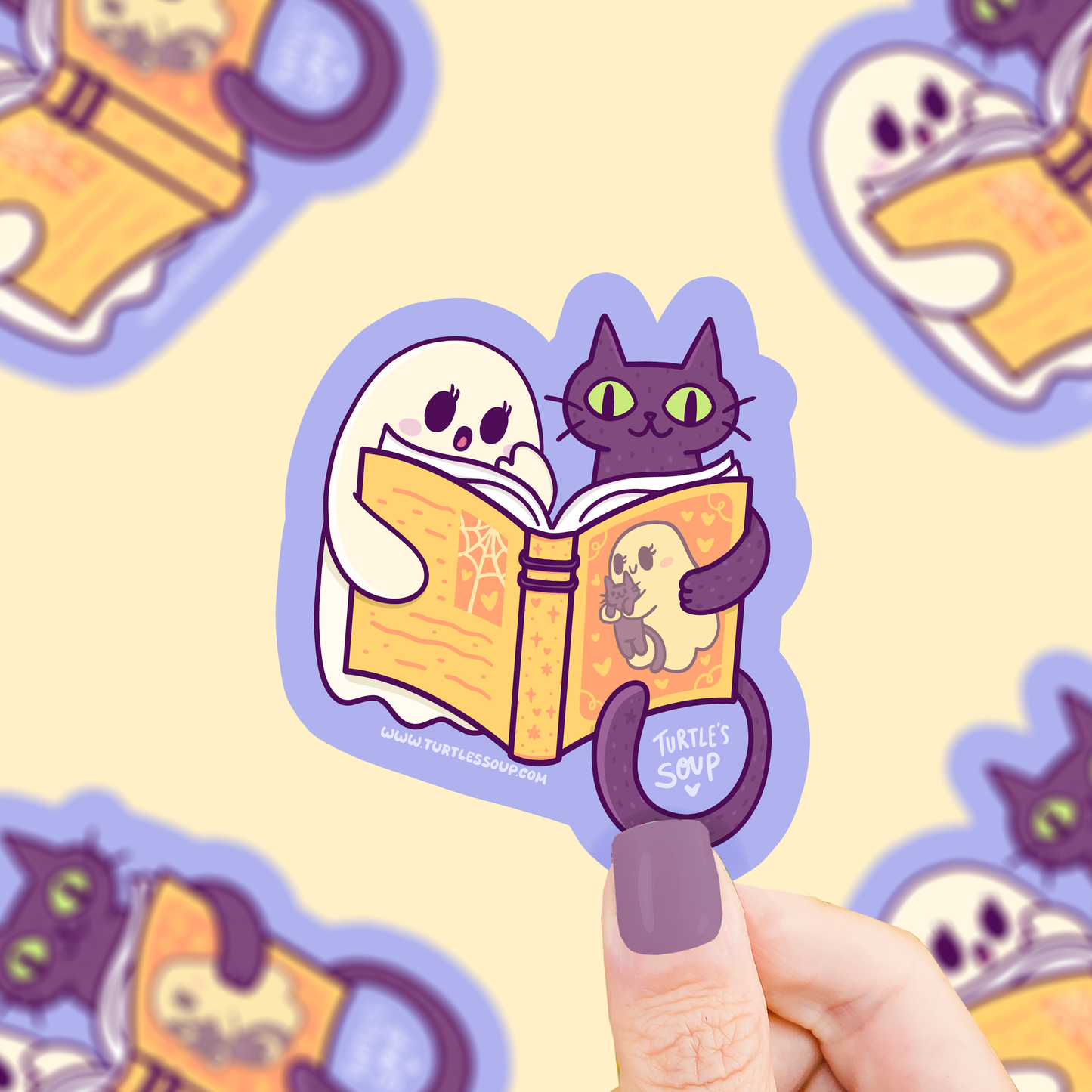 Kitty and Ghost Reading Besties Vinyl Sticker
