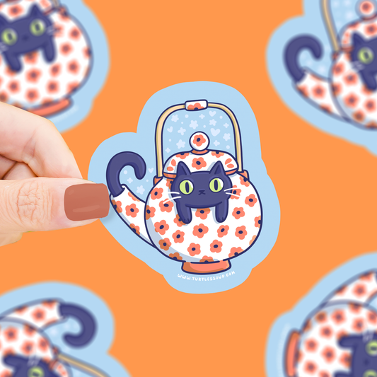 Teapot Kitty Vinyl Sticker