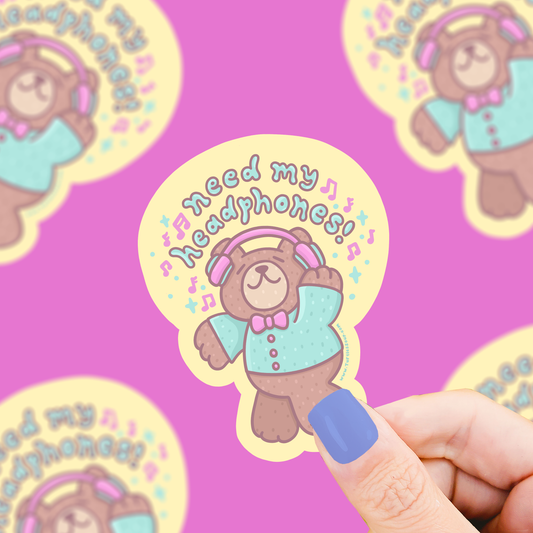 Head Phones Bear Vinyl Sticker