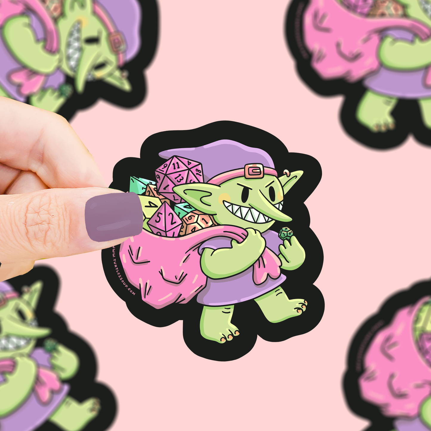 Cute Goblin Carrying a Bag Full of Dice Vinyl Sticker