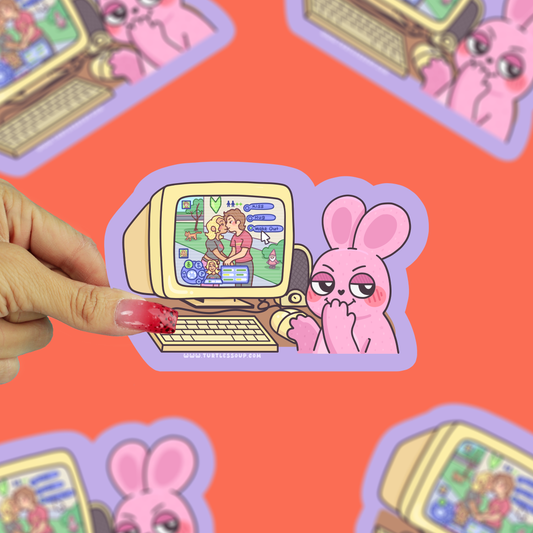 Computer Kiss Role Playing Bunny Video Game Vinyl Sticker