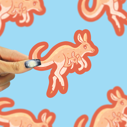 kangaroo momma with her joey vinyl sticker 
