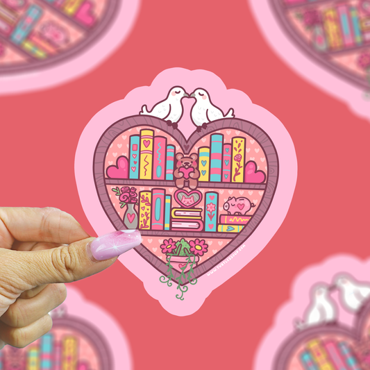 Romance Heart Shaped Lovers Bookshelf Vinyl Sticker