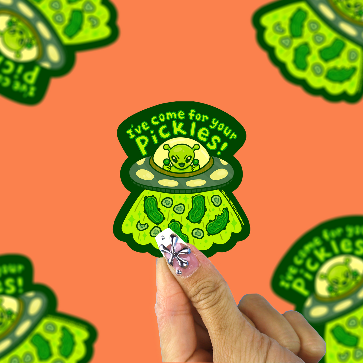 I've Come for Your Pickles UFO Waterproof Vinyl Sticker