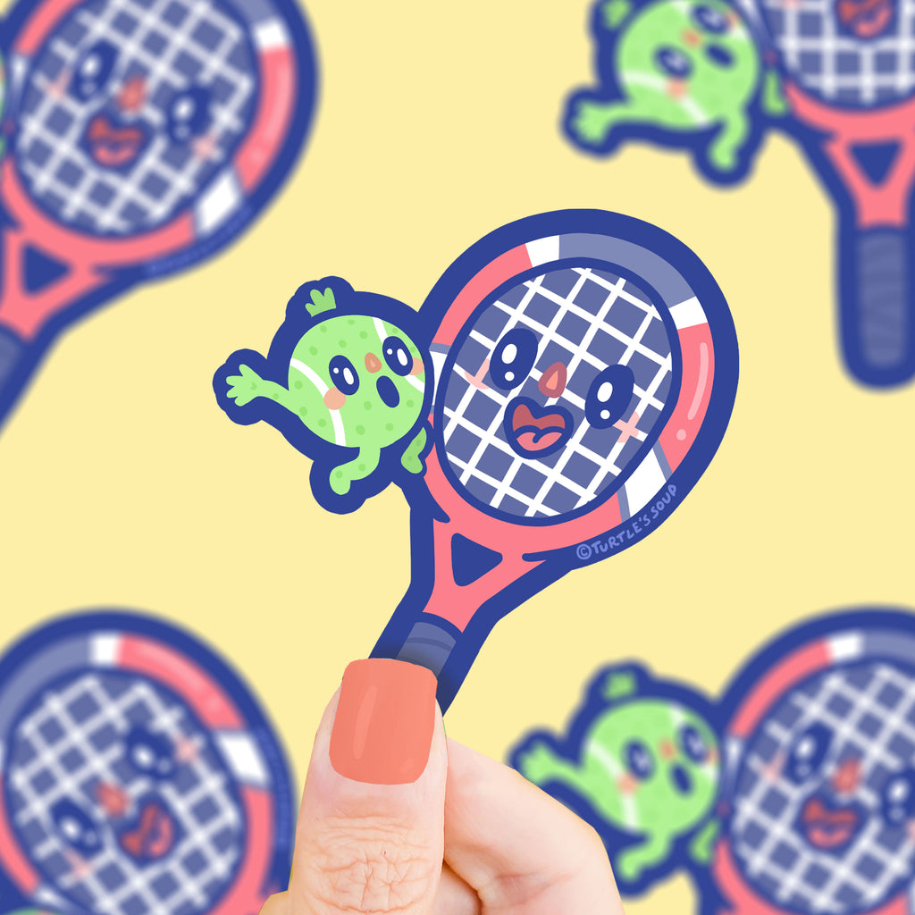 Kawaii-Tennis-Racket-and-Tennis-Ball-Sports--by-Vinyl-Sticker-by-Turtles-Soup