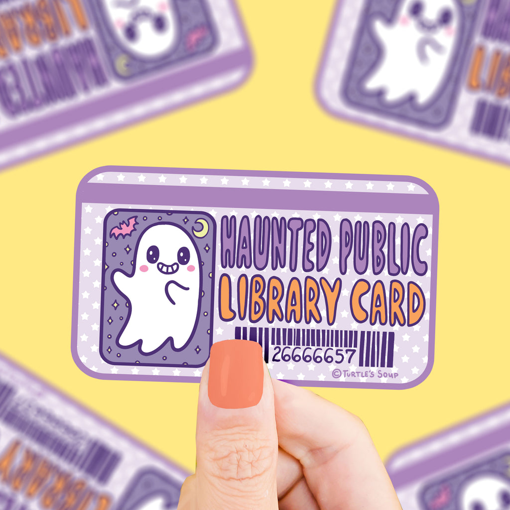 Haunted-Library-Card-Vinyl-Sticker-by-Turtles-Soup
