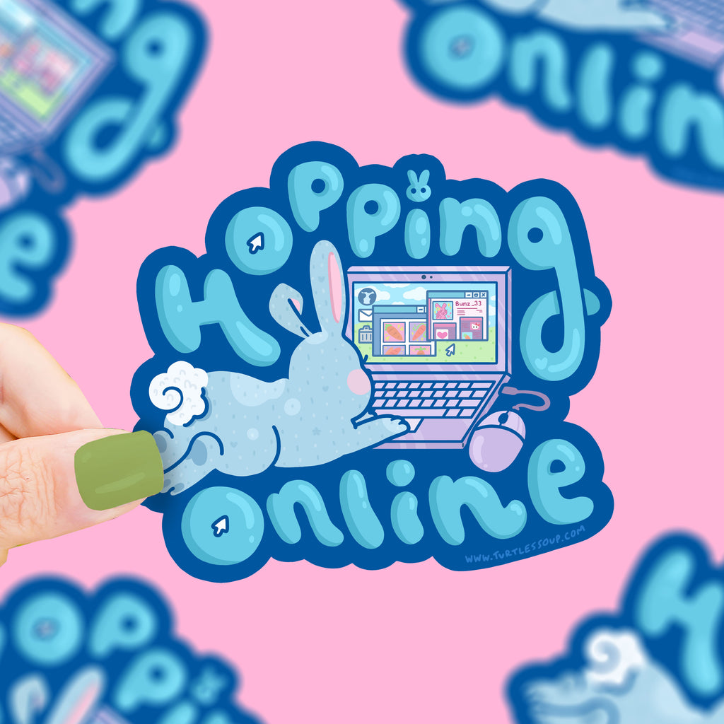Hopping Online Bunny Internet Rabbit Funny Vinyl Sticker