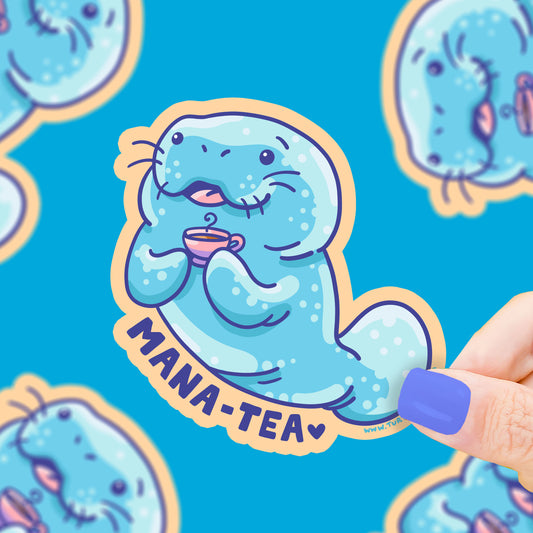 Manatea Gossip Spill The Tea Funny Animal Pun Vinyl Sticker