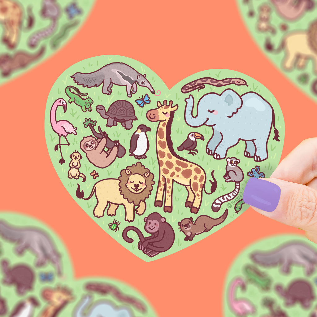 Zoo Animals Heart Cute Art Vinyl Sticker