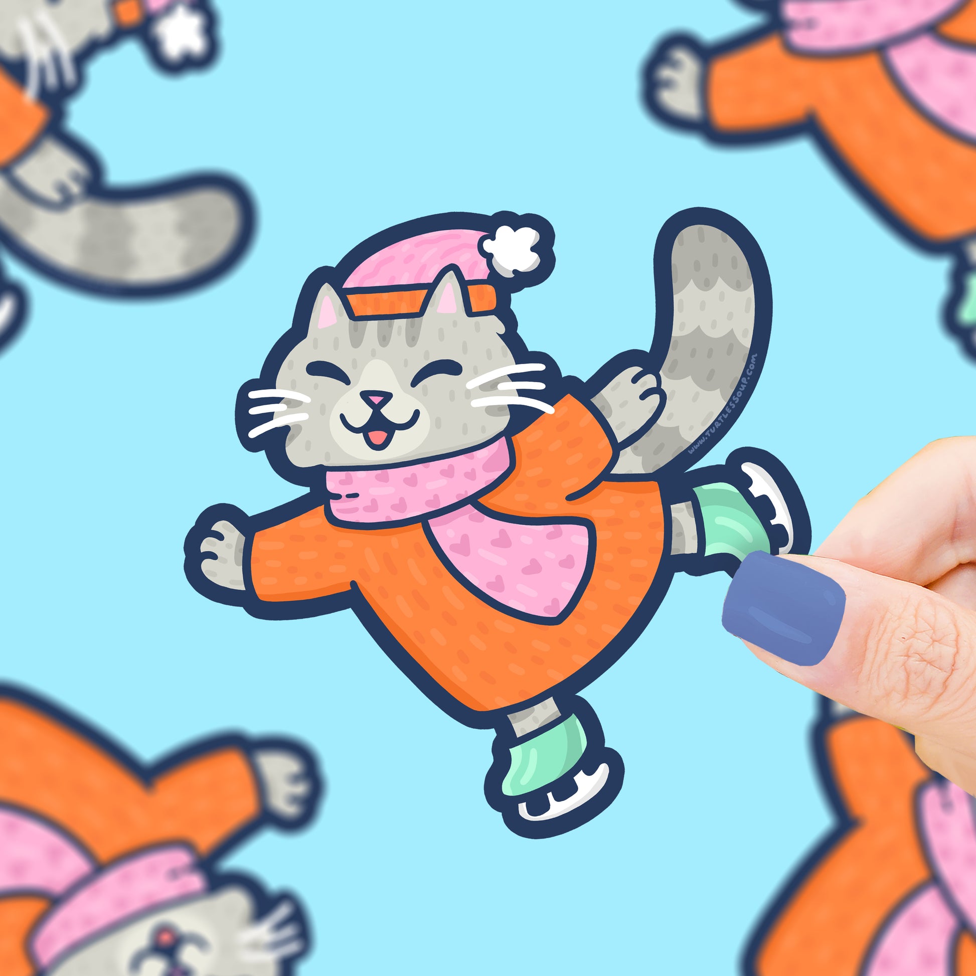 ice skating kitty sticker
