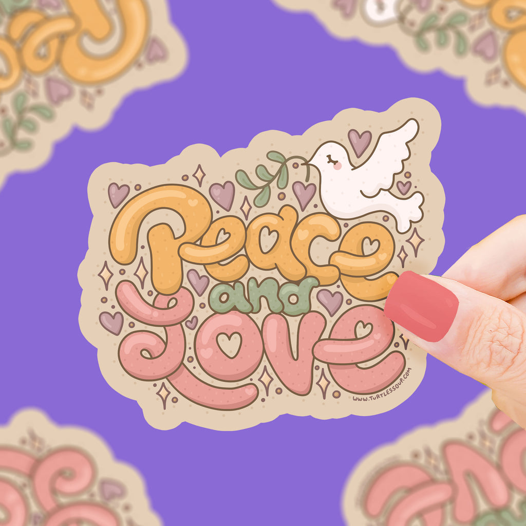 Peace and Love Cute Bubble Typography Vinyl Sticker