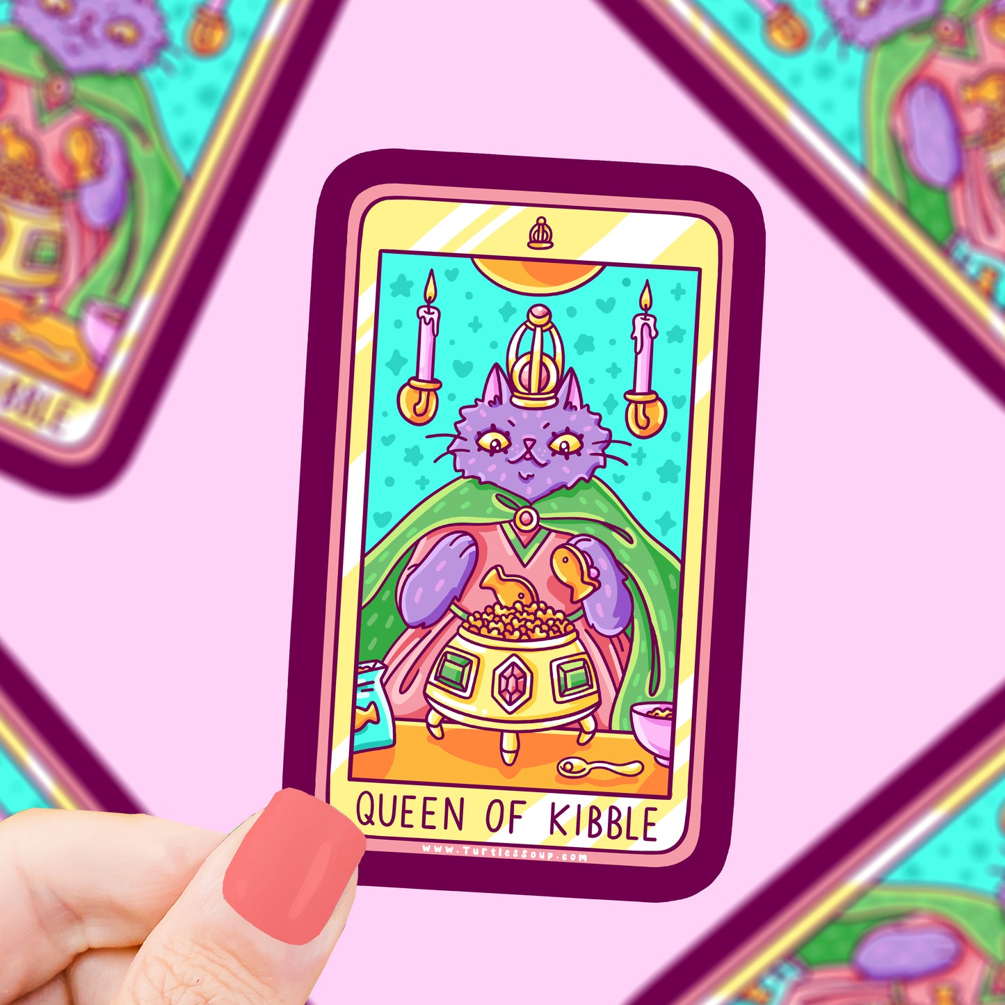 Queen of Kibble Kitty Tarot Card Vinyl Sticker