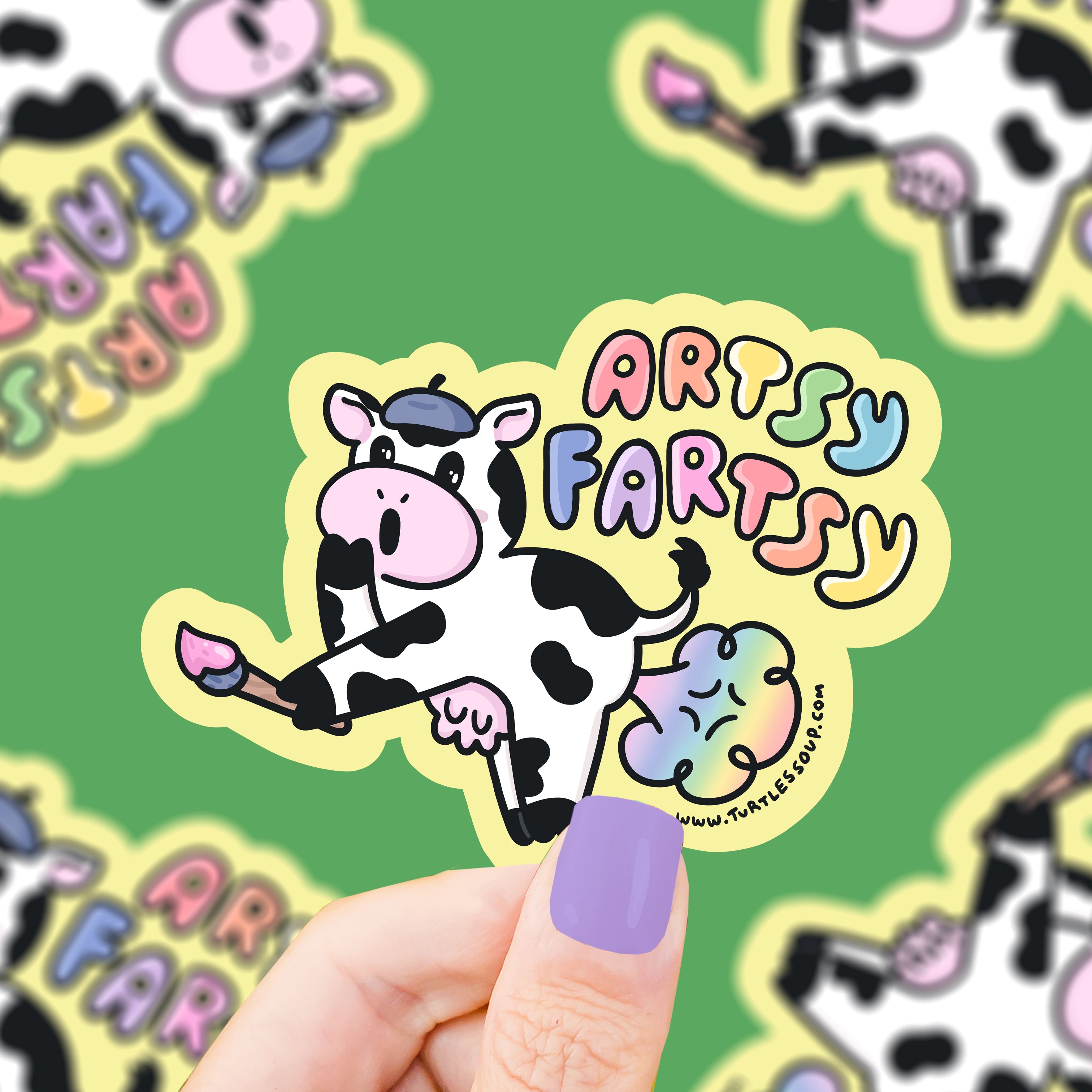 Artsy Fartsy Funny Cow Fart Artist Vinyl Sticker – Turtle's Soup