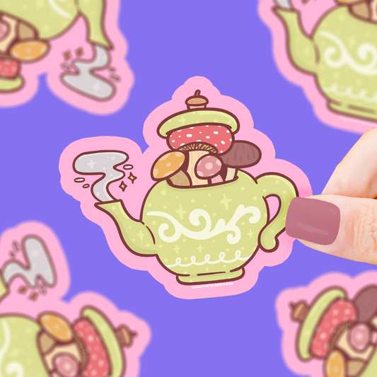 Mushroom Tea Kettle Vinyl Sticker