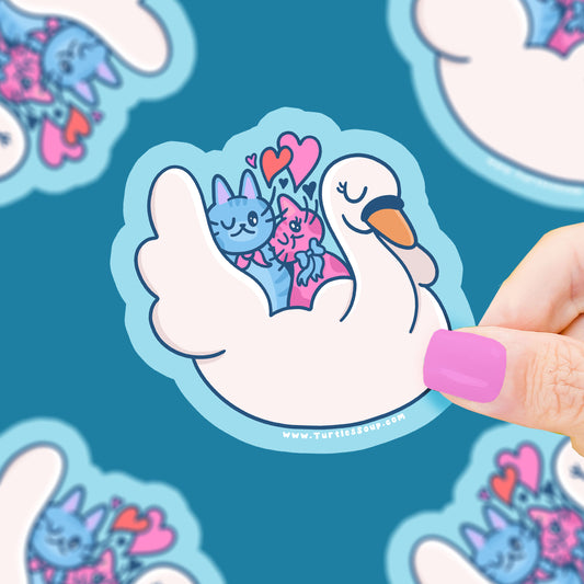 Swan Boat Kitties In Love Ride Valentines Vinyl Sticker