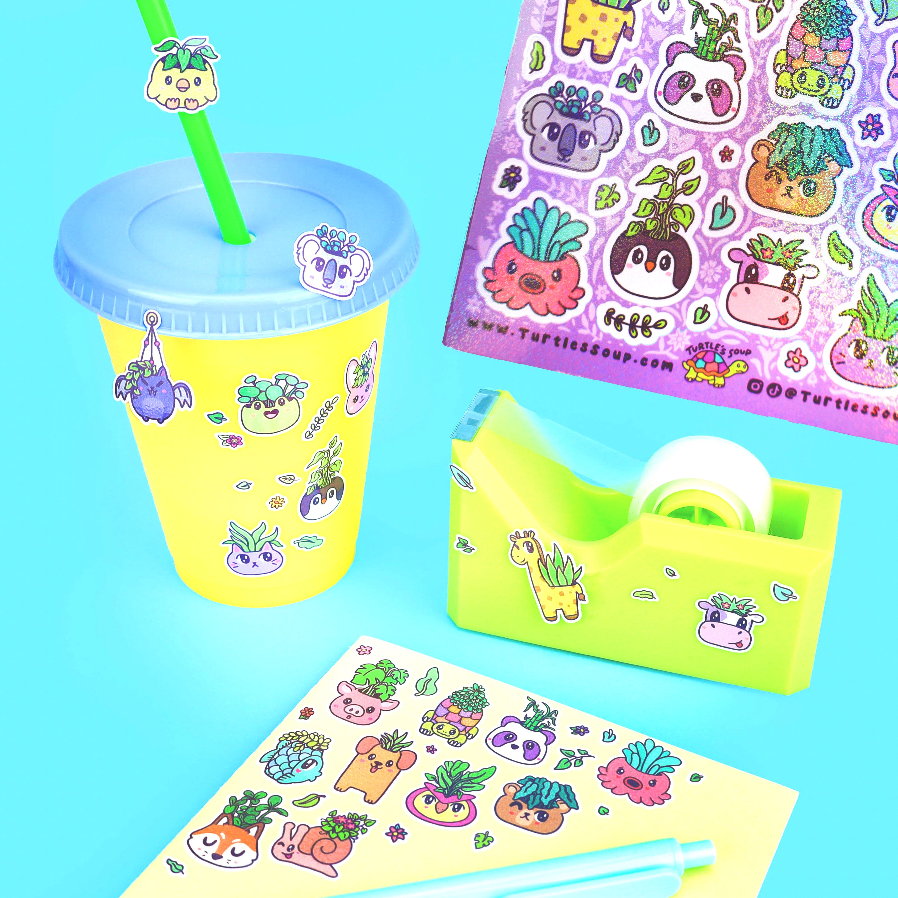 Animals In Pots Vinyl Sticker Sheet – Turtle's Soup