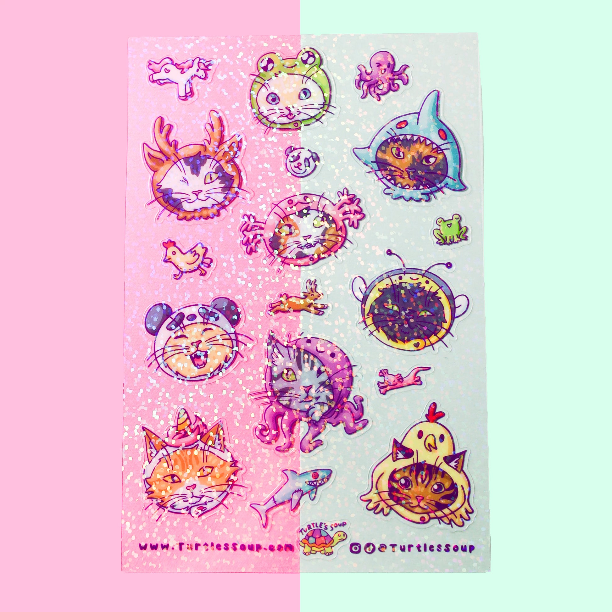 Cosplay Kitties Sticker Sheet, Cosplay Cat Stickers, Cute Cats in Animal Costumes, Cat Stickers, Glitter Kitties, Planner Stickers