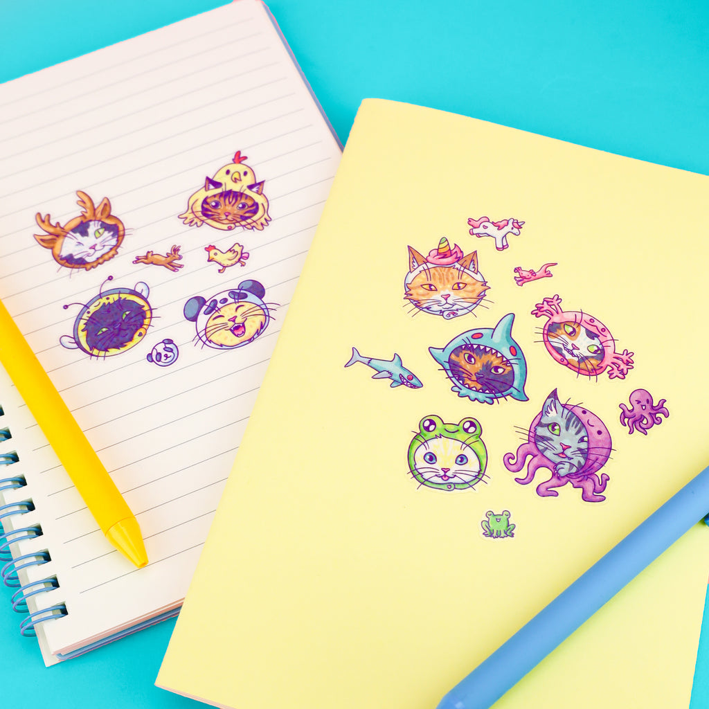 Cosplay Kitties Sticker Sheet, Cosplay Cat Stickers, Cute Cats in Animal Costumes, Cat Stickers, Glitter Kitties, Planner Stickers
