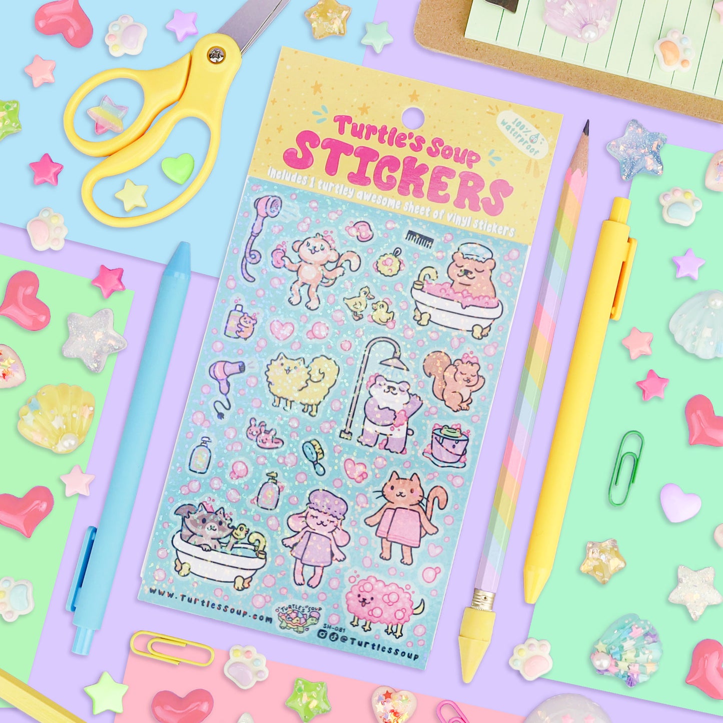 Bath Time Kawaii Animals Sticker Sheet