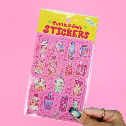 Kawaii Sweet Drinks Glitter Sticker Sheet