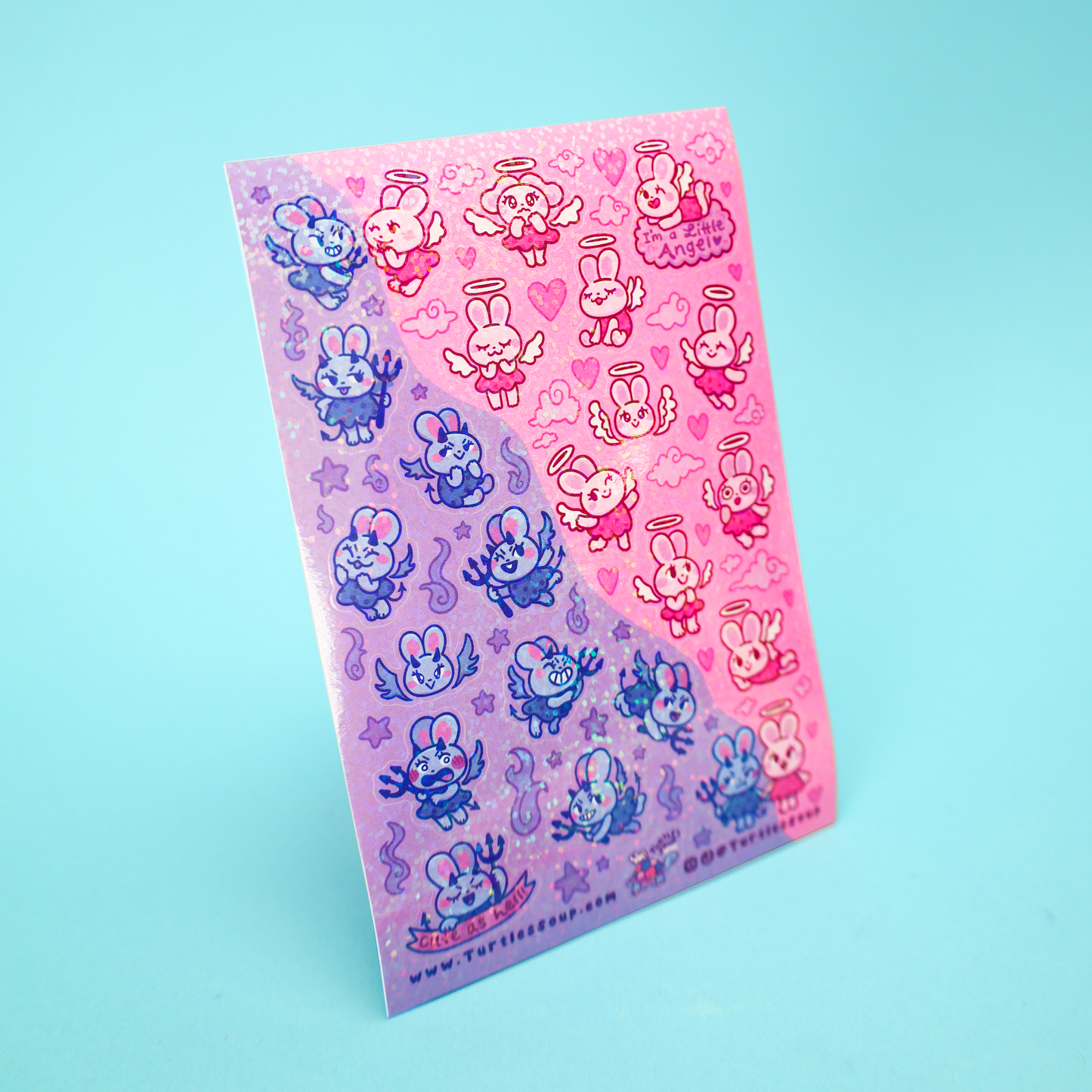 Kawaii Angel and Devil Bunny Rabbits Glitter Sticker Sheet